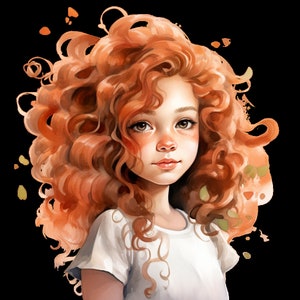 Curly Hair Girl Aquarelle Clipart Bundle, PNG transparent, Téléchargement numérique, Junk Journal Scrapbooking, Illustration de mode, Utilisation commerciale