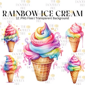 Watercolor dessert clipart, Rainbow ice cream clipart, Unicorn cake clipart, Sweets clipart, Donut png, Scrapbook, Junk journal, Card making