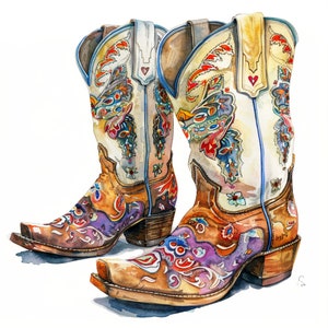 12 Ornate Cowboy Boots Clipart, High Quality PNGs Transparent Background, Digital Download | Card Making, Digital Paper Craft Commercial use