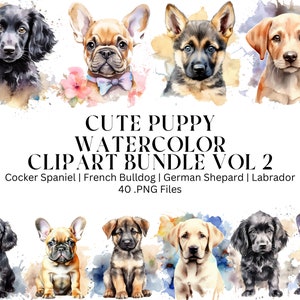 Schattige puppy aquarel clipart 40 PNG-bundel, commercieel gebruik, digitale download, transparant, digitale planner, sublimatie, woondecoratie print