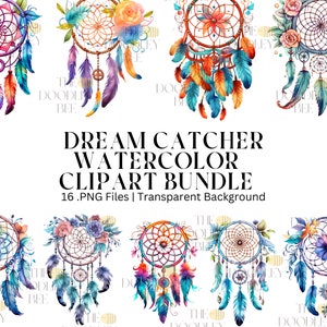 16 Dreamcatcher Clipart, Pakiet, Clipart akwarelowy, clipart magiczny, clipart fantasy, PNG, Użytek komercyjny, Natychmiastowe pobieranie cyfrowe
