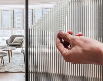 Reeded Glass Privacy Window Film – 3D Frosted Vinyl, Non-Adhesive Decorative Window Decal for Bathroom, Living Room, Office & Home Glass