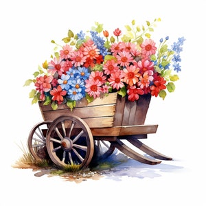 12 brouette avec des cliparts de fleurs, JPG de haute qualité, art floral, téléchargement numérique instantané | Fabrication de cartes, création numérique en papier, commerciale