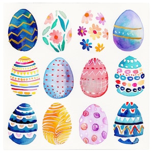 12 Floral Easter Egg Clipart, Easter Clipart, Printable Watercolor clipart, High Quality JPGs, Digital download, Paper craft, junk journal
