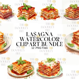 Set of 12 Lasagnas | Fancy Food Graphics | Stationery | Food Clipart | Watercolor Lasagna Clipart | Digital Download | Cookbook Illustration