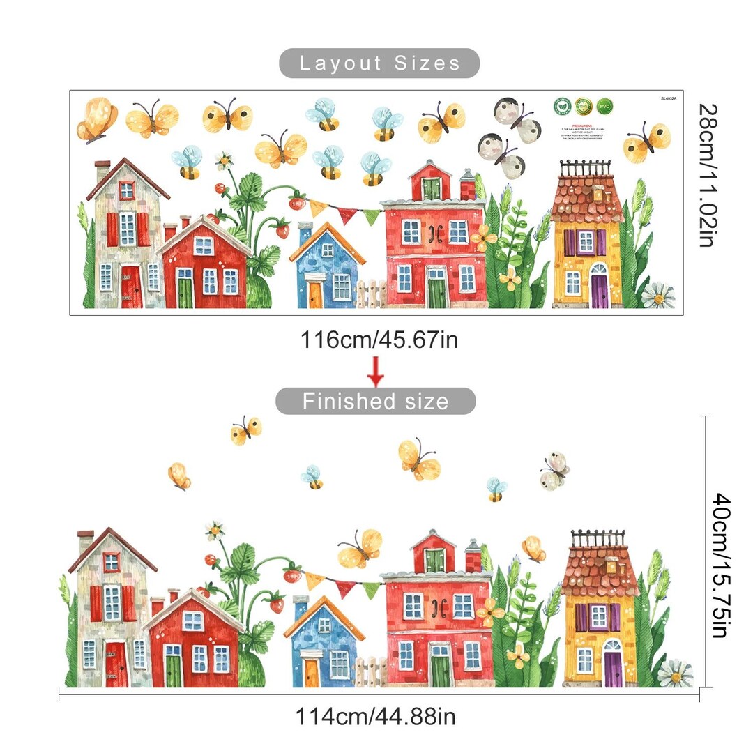 Fairy Tale Butterfly Cottage Wall Stickers – Colorful Vinyl Decals for ...