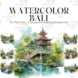 Bali Clipart, Sommer Reisen ClipArt, 24 png Indonesien Inseln Aquarell, asiatische Urlaub, Traum Reisen Clipart, kommerzielle Nutzung, Tropical