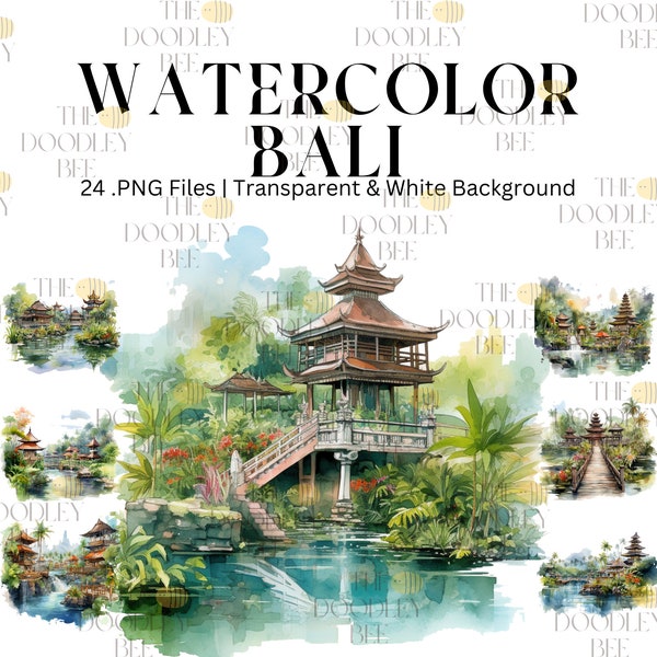 Bali Clipart, Summer Travel clip art, 24 png Indonesia Islands Watercolor, Asian vacation, Dream travel clipart, Commercial Use, Tropical