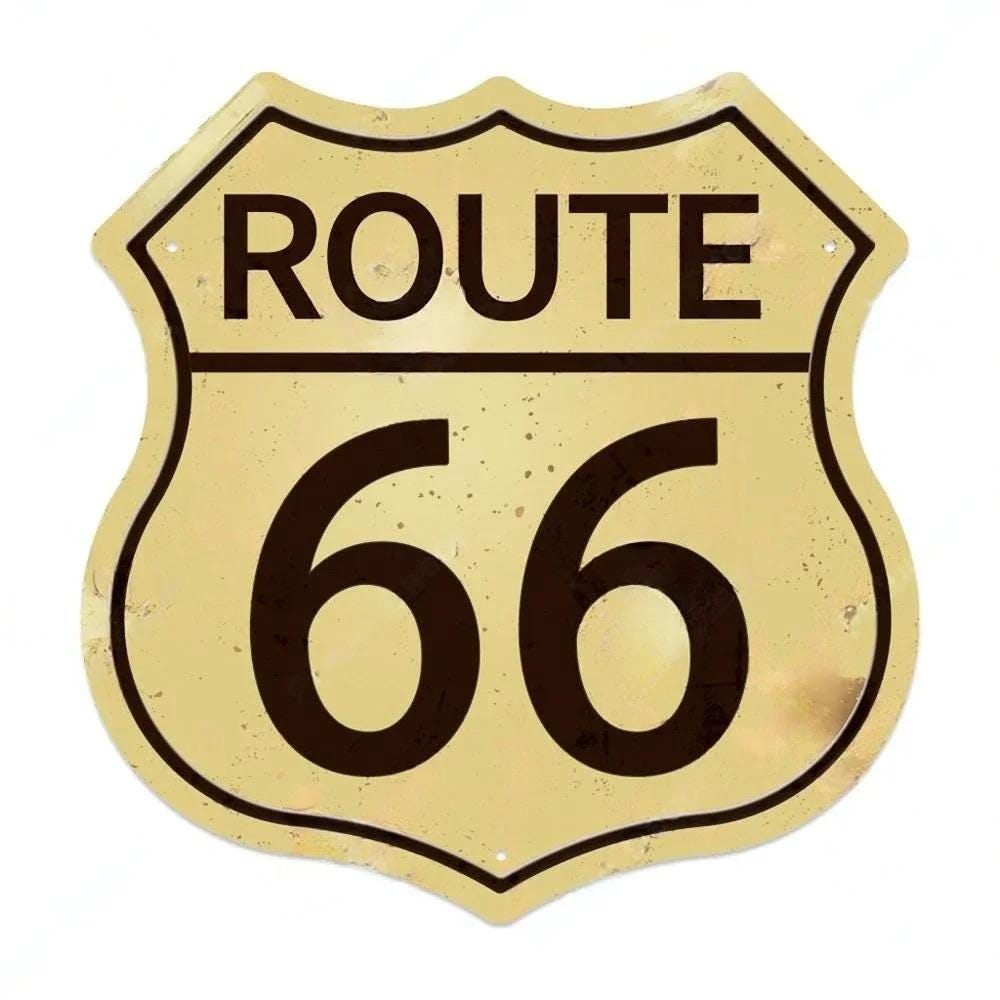 Vintage Route 66 Metal Tin Sign – Rustic Shield Wall Decor for Garage ...