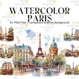 Paris Aquarelle Clipart Bundle | Paris fille clipart | Tour Eiffel png | 24 Paris clipart png | Images de téléchargement instantané | Un usage commercial,