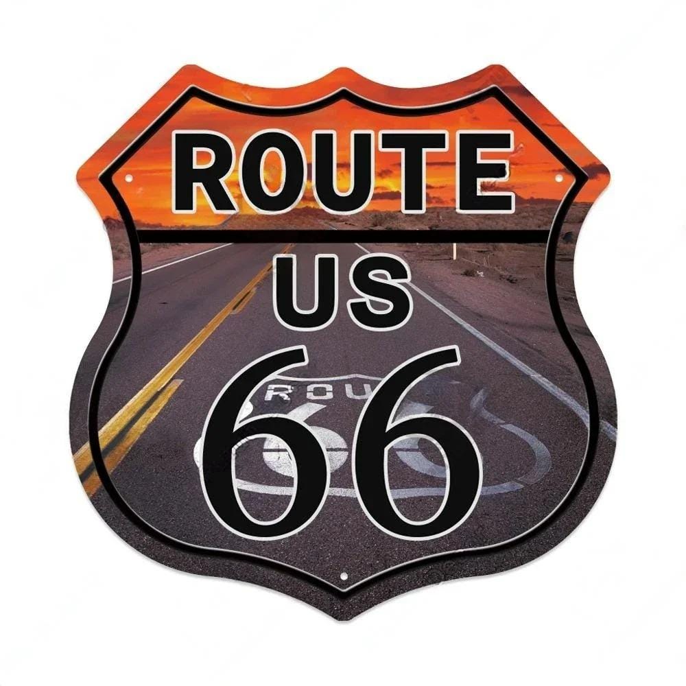 Route 66 Tin Sign – Vintage USA Shield Metal Wall Art Plaque for Garage ...