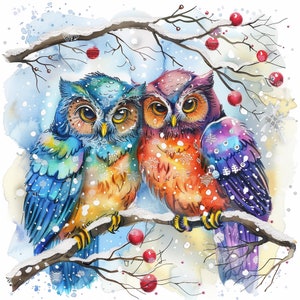 12 Winter Eulen Clipart, hochwertige PNGs, sofortiger digitaler Download | Karte machen, Tier Clipart, digitale Papier Handwerk, kommerzielle Nutzung