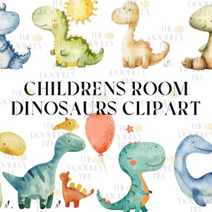 22 Cute Dinosaurs Clipart , Watercolor Dinosaur PNG, baby nursery décor, dino baby shower, boho dinosaur birthday party, digital download