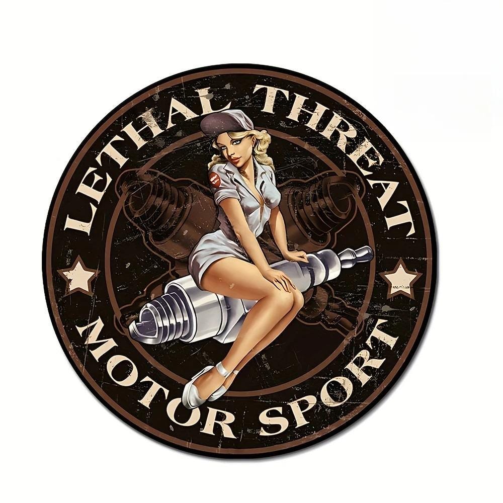 Garage Gas Station Metal Sign – Vintage Round Aluminum Wall Art for Bar ...