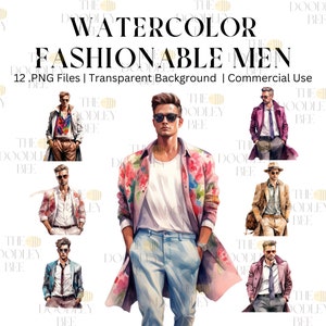 Watercolor Fashion Men clipart bundle, 12 digital download, digital planner, instant download, watercolor clipart, commercial use, printable