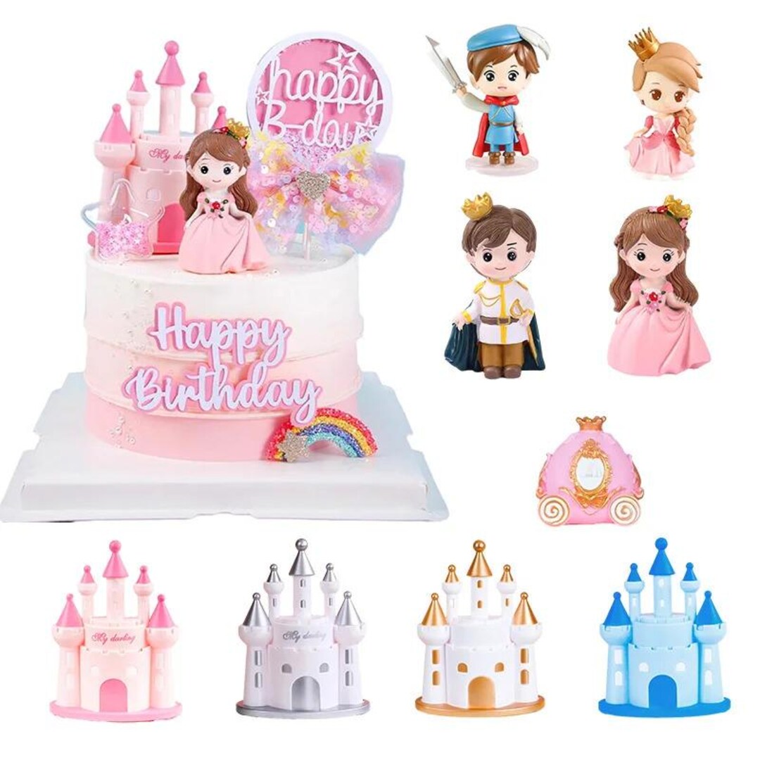 Princess Castle Cake Topper Fairy Tale Happy Birthday Decorations With ...