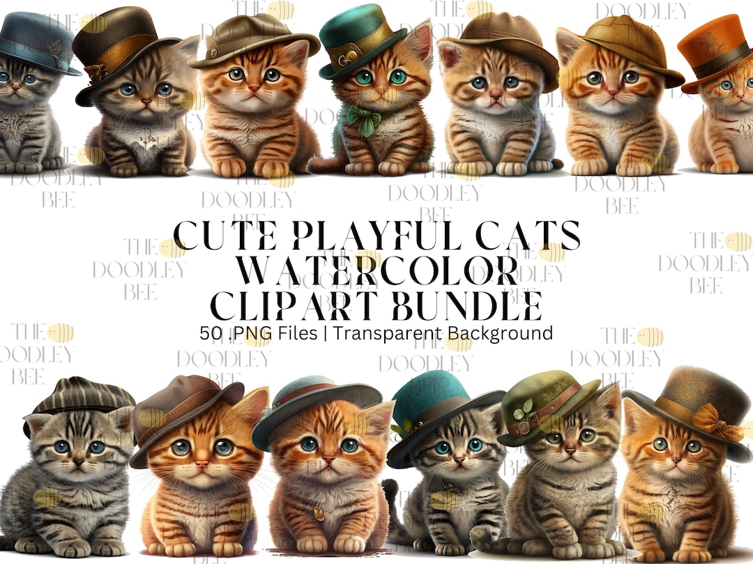 Cute Kawaii Cat Clipart Bundle - 50 PNG Designs for Animal Stickers ...