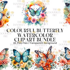 16 Watercolor Floral Butterfly Clipart | High Quality transparent png for Commercial Use | Floral Butterflies | Instant Digital Download