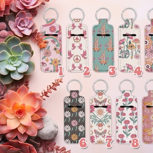 Hippie Chapstick Holder, Retro Flower Lipbalm Holder, Girly Cute Backpack Keychain, 70s Aesthetic Keychain, Daisy Boho Gift for Teen
