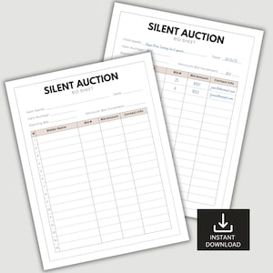 Auction Bid Sheet | Instant Download | Silent Auction Bid Sheet | Auction Flyer PDF | Fundraiser Bid Sheet | Bid Sheet