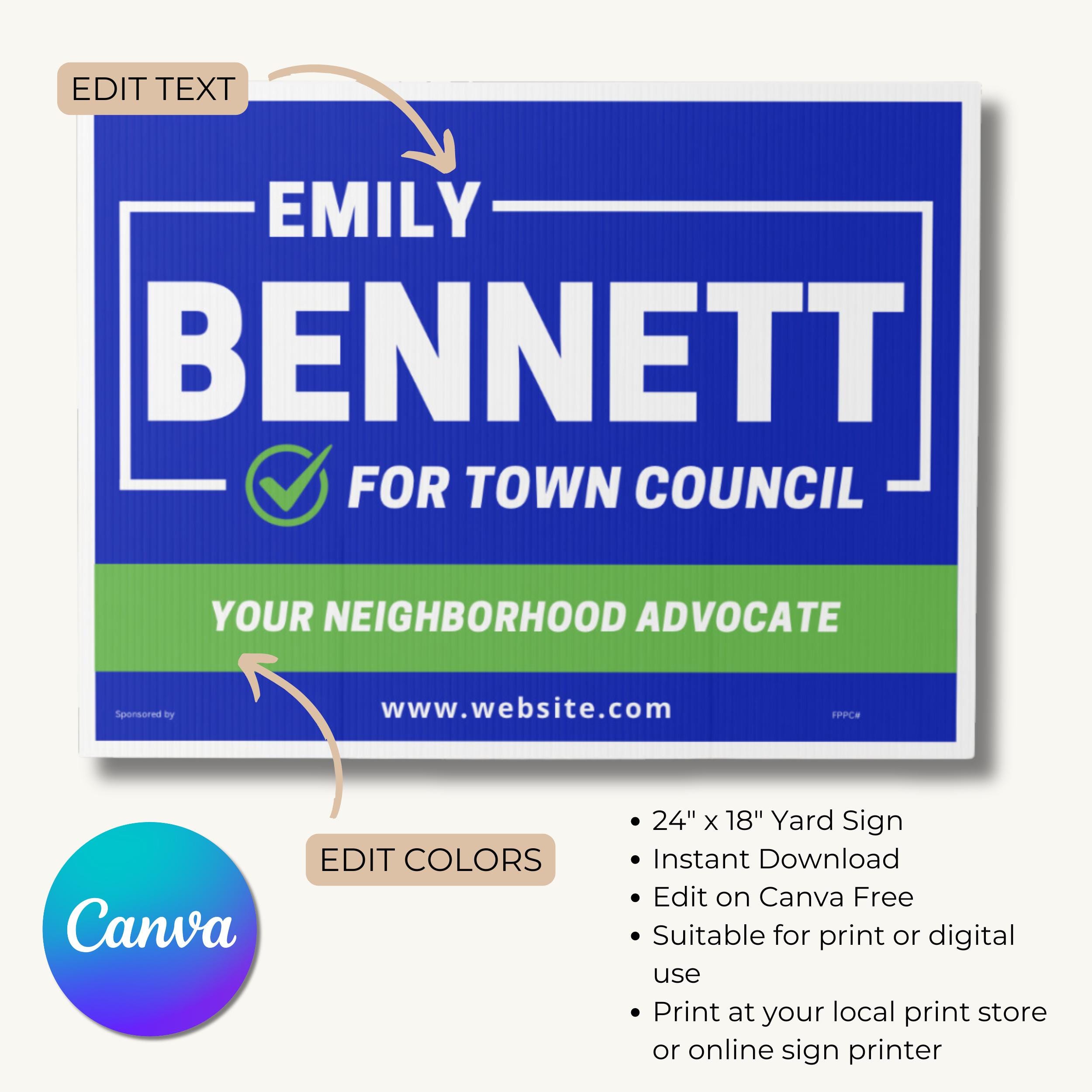 Editable Campaign Yard Sign Template | Customizable Election Sign ...