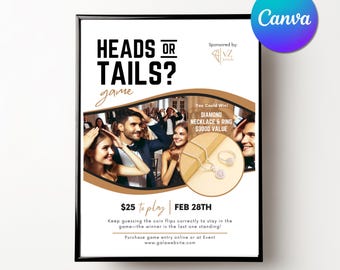 Plantilla para el juego "Cara o Cruz" / Subasta escolar (Canva, descarga digital)