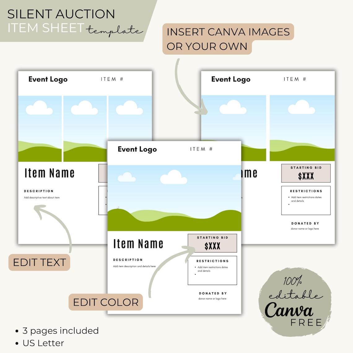 Auction Item Description Sheet Silent Auction Info Sheet Auction Canva