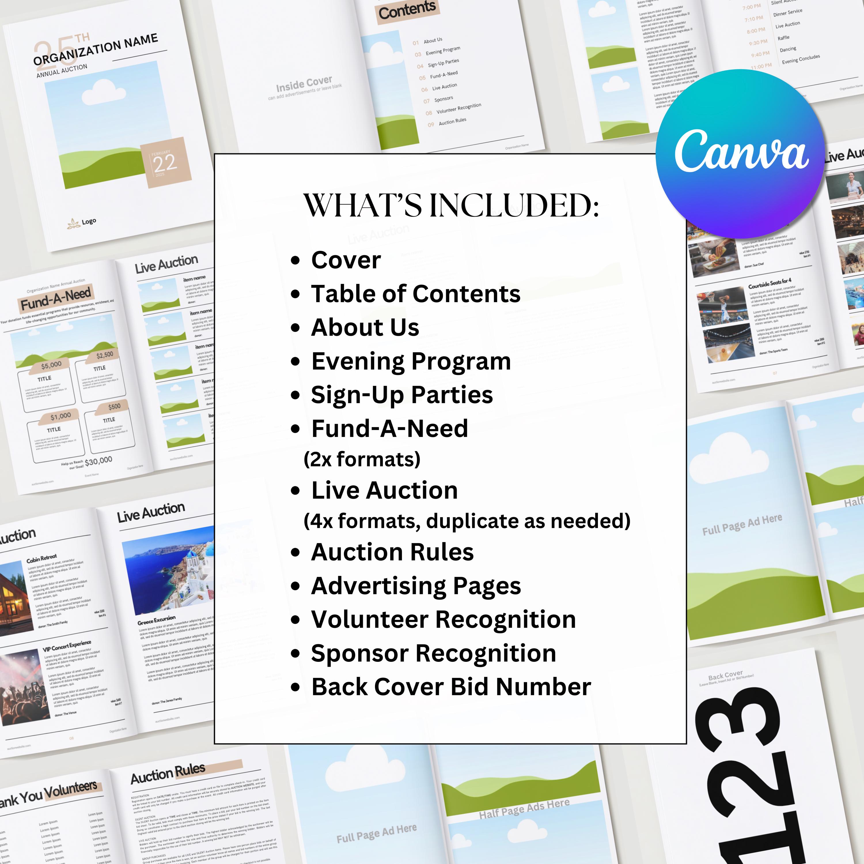 Auction Catalog Template | Canva Fundraiser Program Printable (digital ...