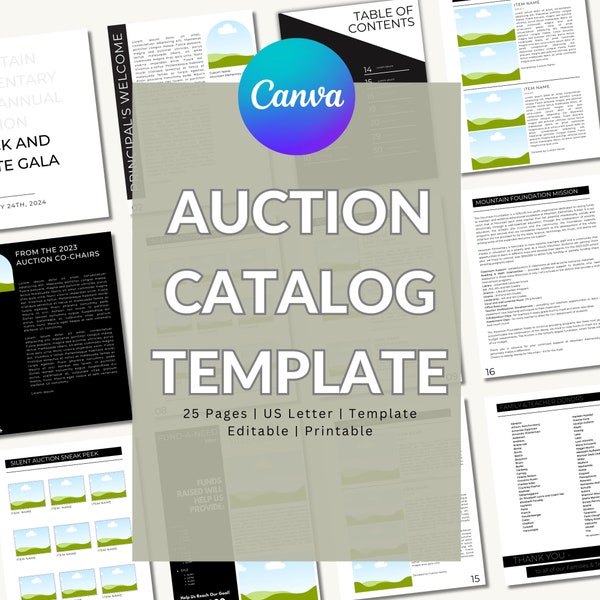 School Auction Catalog | Fundraiser Catalog | Minimalist Canva Template | Auction Template | Auction Catalog | Fundraiser |Auction Printable