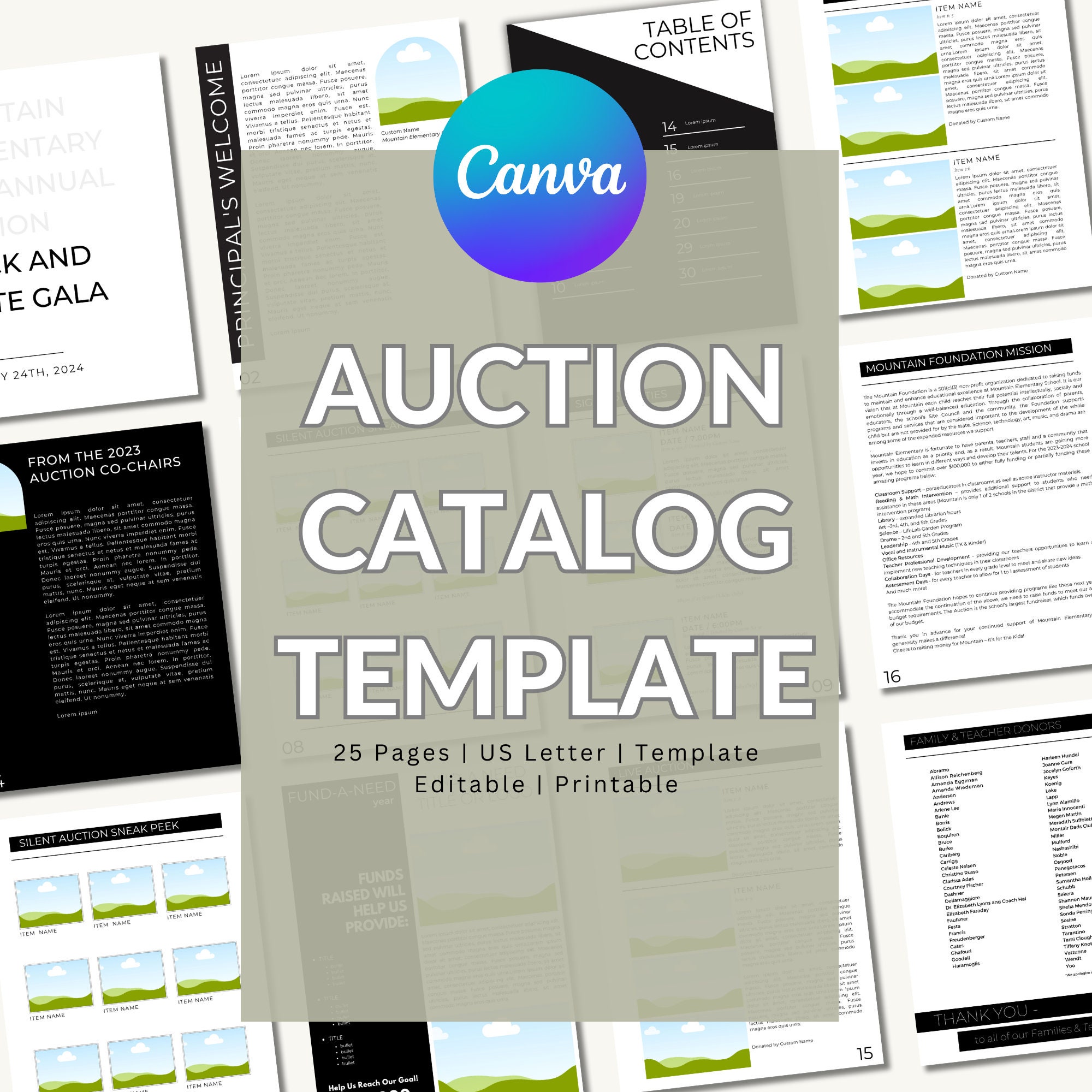 Auction Catalog Fundraiser Catalog Canva Template Auction