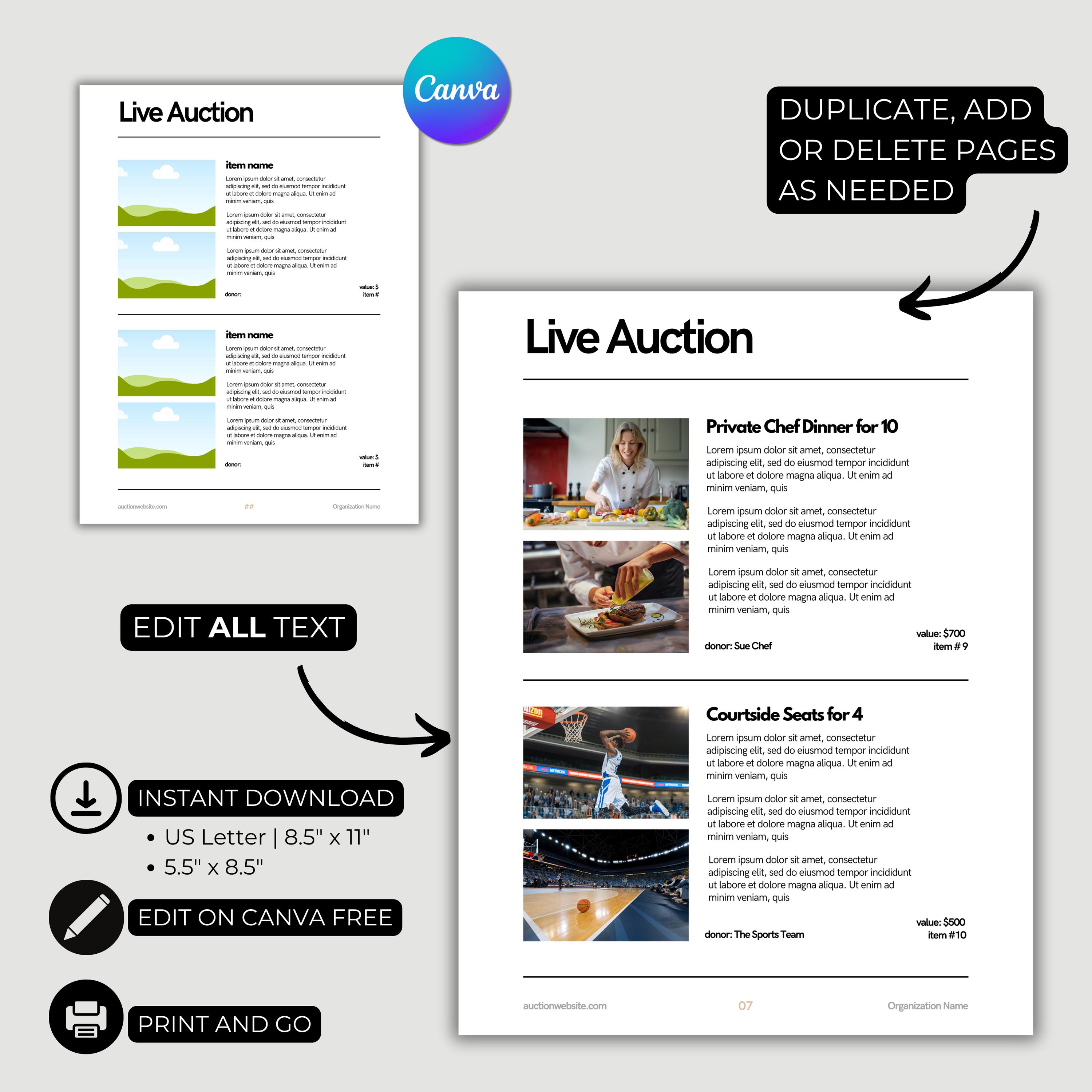 Auction Catalog Template | Canva Fundraiser Program Printable (digital ...