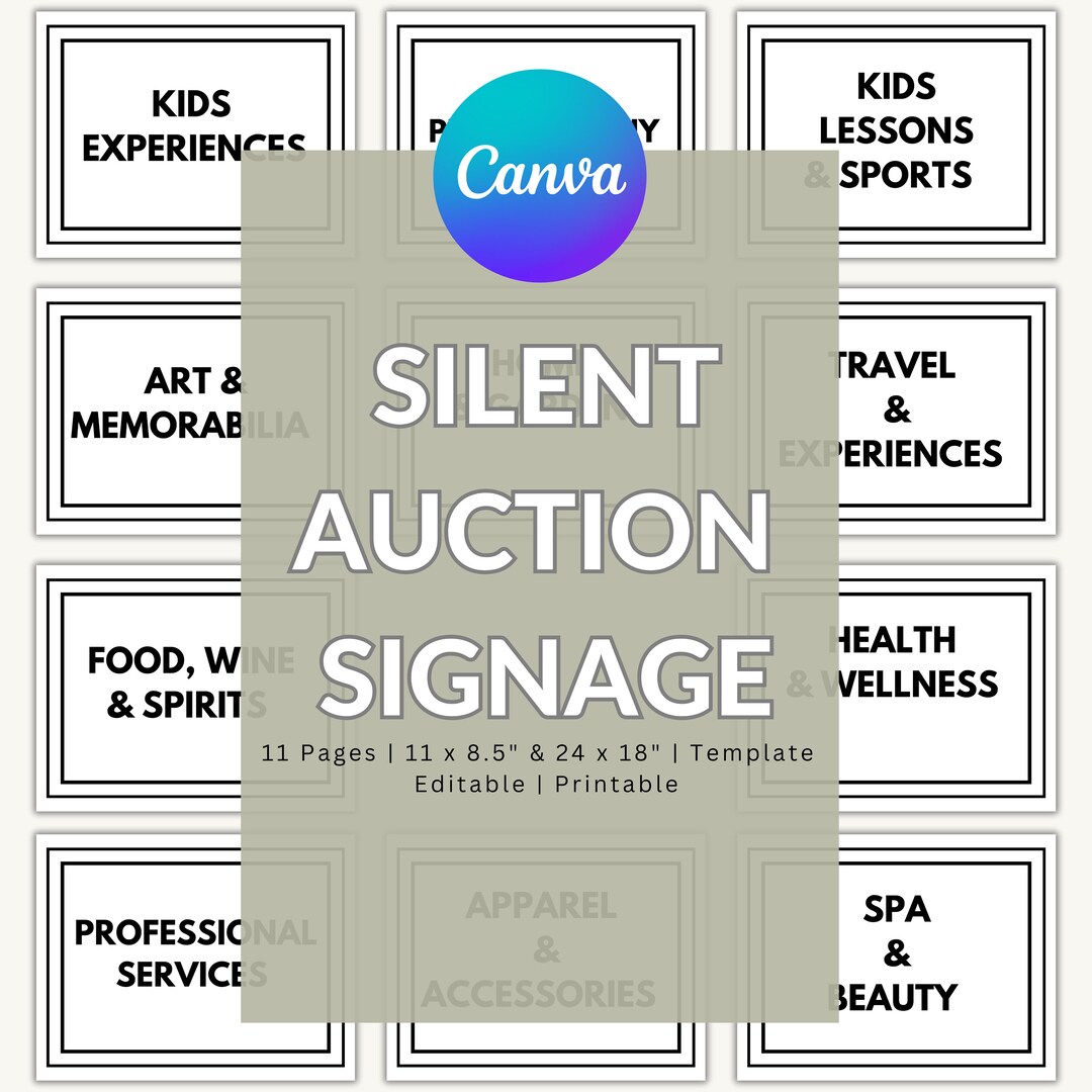 Silent Auction Signage Silent Auction Categories Fundraiser Signs