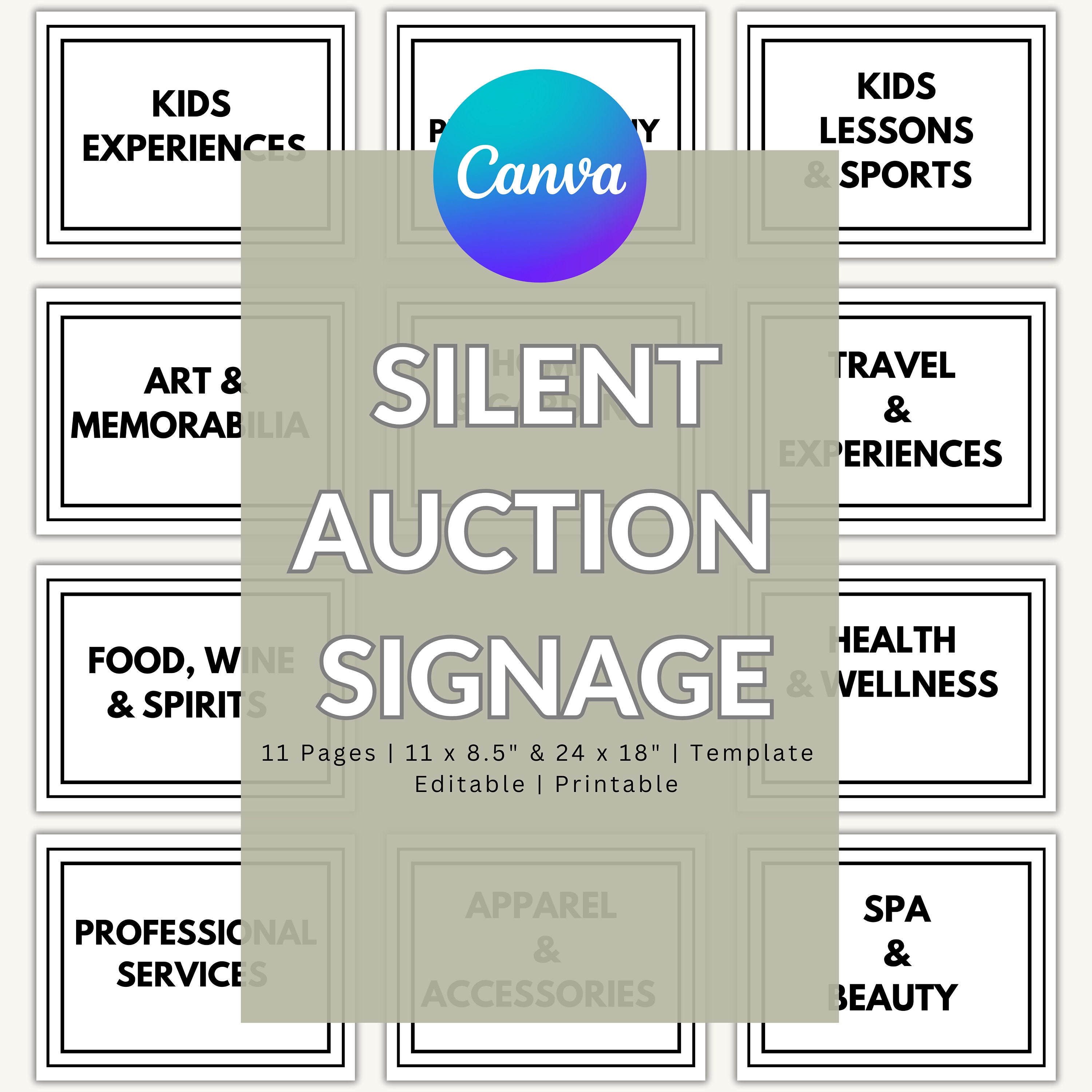 Silent Auction Signage Silent Auction Categories Etsy