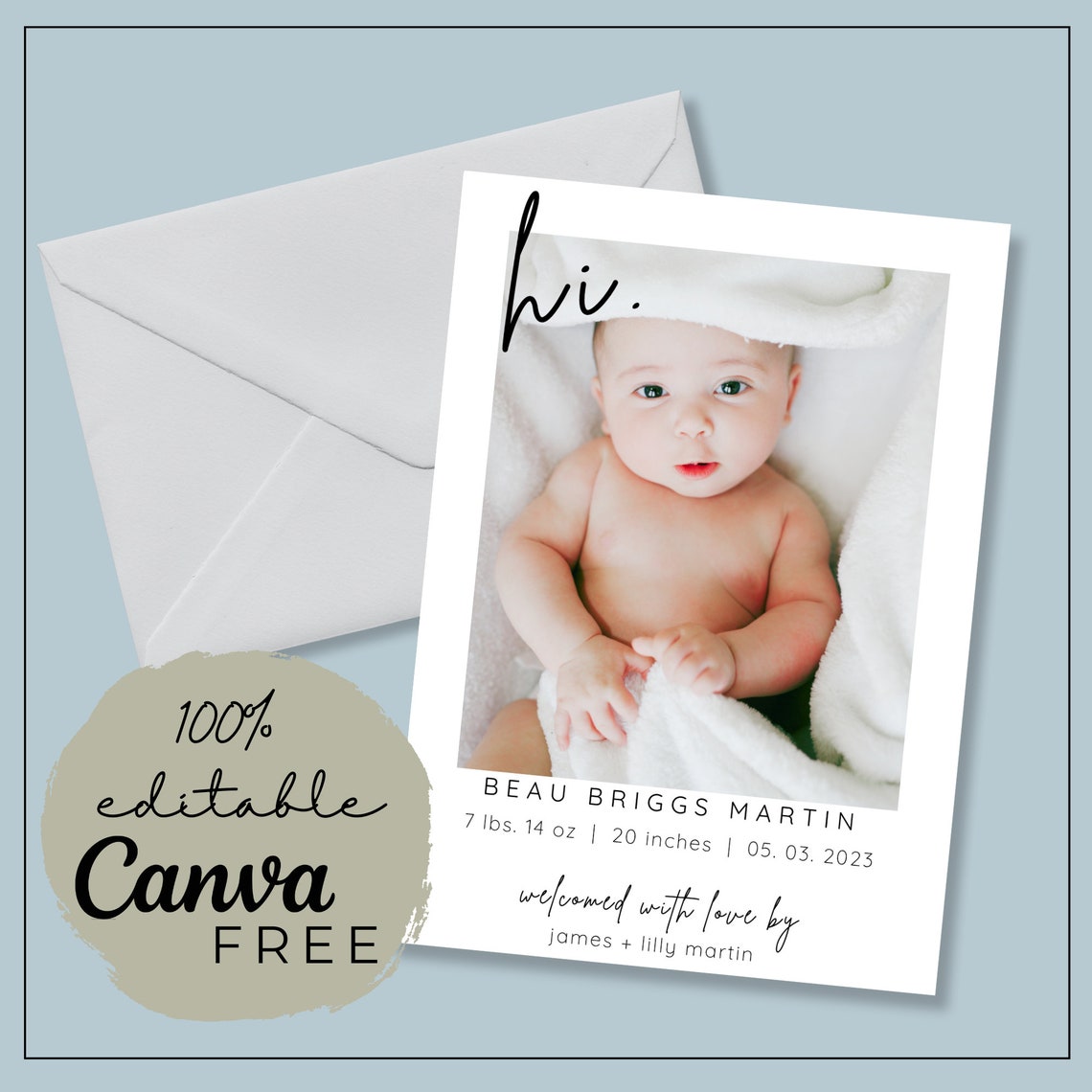 Canva Birth Announcement Photo Baby Announcement Template Modern Design