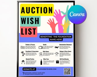 Auction Wish List | Donation Request Flyer | Auction Donation Request | Auction Signage | Fundraiser Donation Request