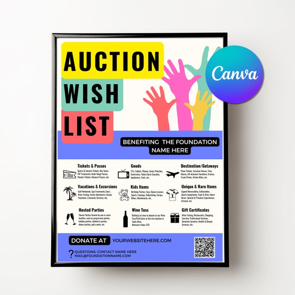 Auction Wish List | Donation Request Flyer | Auction Donation Request | Auction Signage | Fundraiser Donation Request