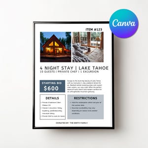 Silent Auction Info Sheet | Auction Item Description Sheet | Auction Canva Template | Silent Auction Display Sign |Silent Auction Item Sheet