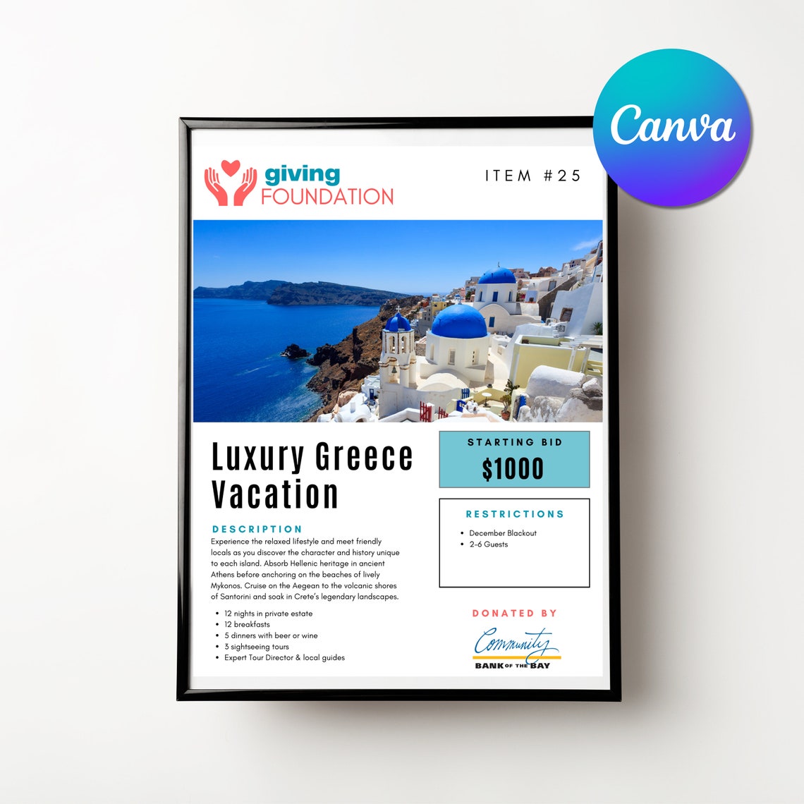 Auction Item Description Sheet Silent Auction Info Sheet Auction Canva