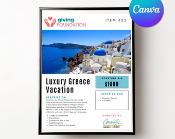 Auction Item Description Sheet | Silent Auction Info Sheet | Auction Canva Template | Silent Auction Display Sign |Silent Auction Item Sheet