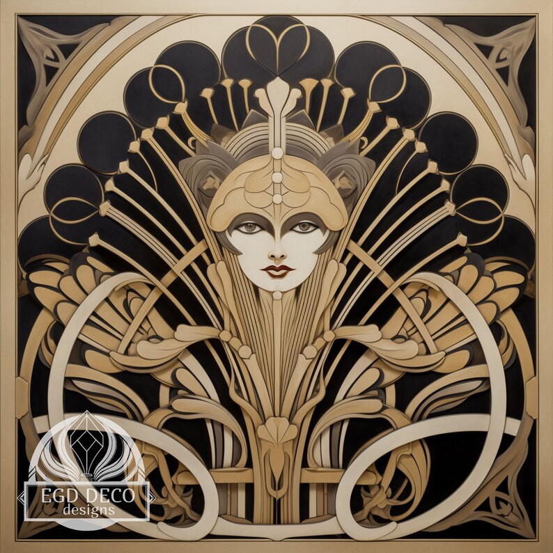 Art Deco Digital Pattern Design: High Resolution Retro Black and Gold ...