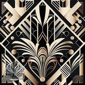 Art Deco Pattern Digital Design: high resolution for printing, individual image retro art deco pattern in black and gold instant download