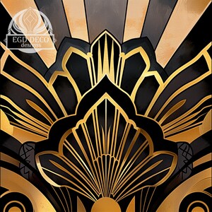Art Deco Graphics Digital Pattern: high resolution for printing, individual image retro art deco pattern in black and gold instant download