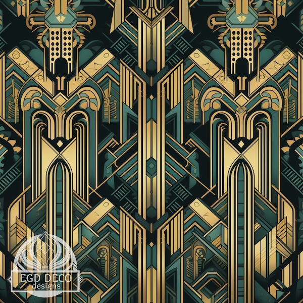 Art Deco Pattern Digital Design in Black and Gold - High Resolution for Printing - Retro Individual Image - Instant Download