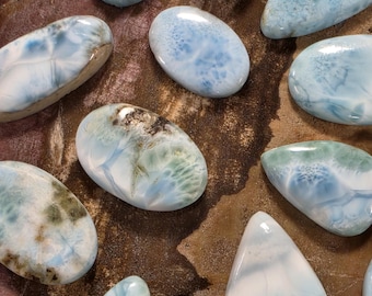 Dominican Larimar Cabochon Gemstone, Caribbean Blue, Random Shape Sizes
