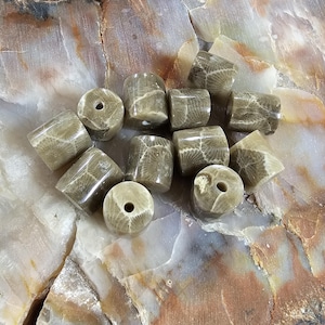 Stunning Petoskey Barrel Beads!!  10mm x 10mm.