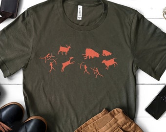 Fall Hunting Shirt for Deer Hunter Cave Painting Tshirt Hunting Season Gift for Him Elk Hunting T Shirt Nature Lover Tee Conservationist