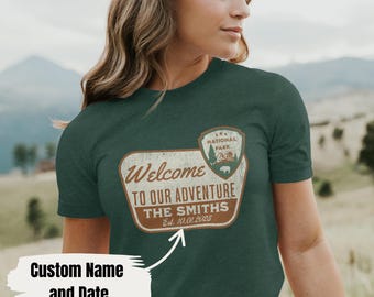 Anpassad t-shirt med nationalparksskylt, personlig bröllops-t-shirt, anpassad jubileumspresent, camping-t-shirt, vandrarpresent, naturälskare-t-shirt