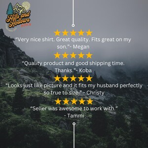 Puede incluir: Cinco estrellas para un producto de Hills and Hollows Merch. Las rese&ntilde;as destacan la calidad del producto, el tiempo de env&iacute;o y el servicio al cliente del vendedor.