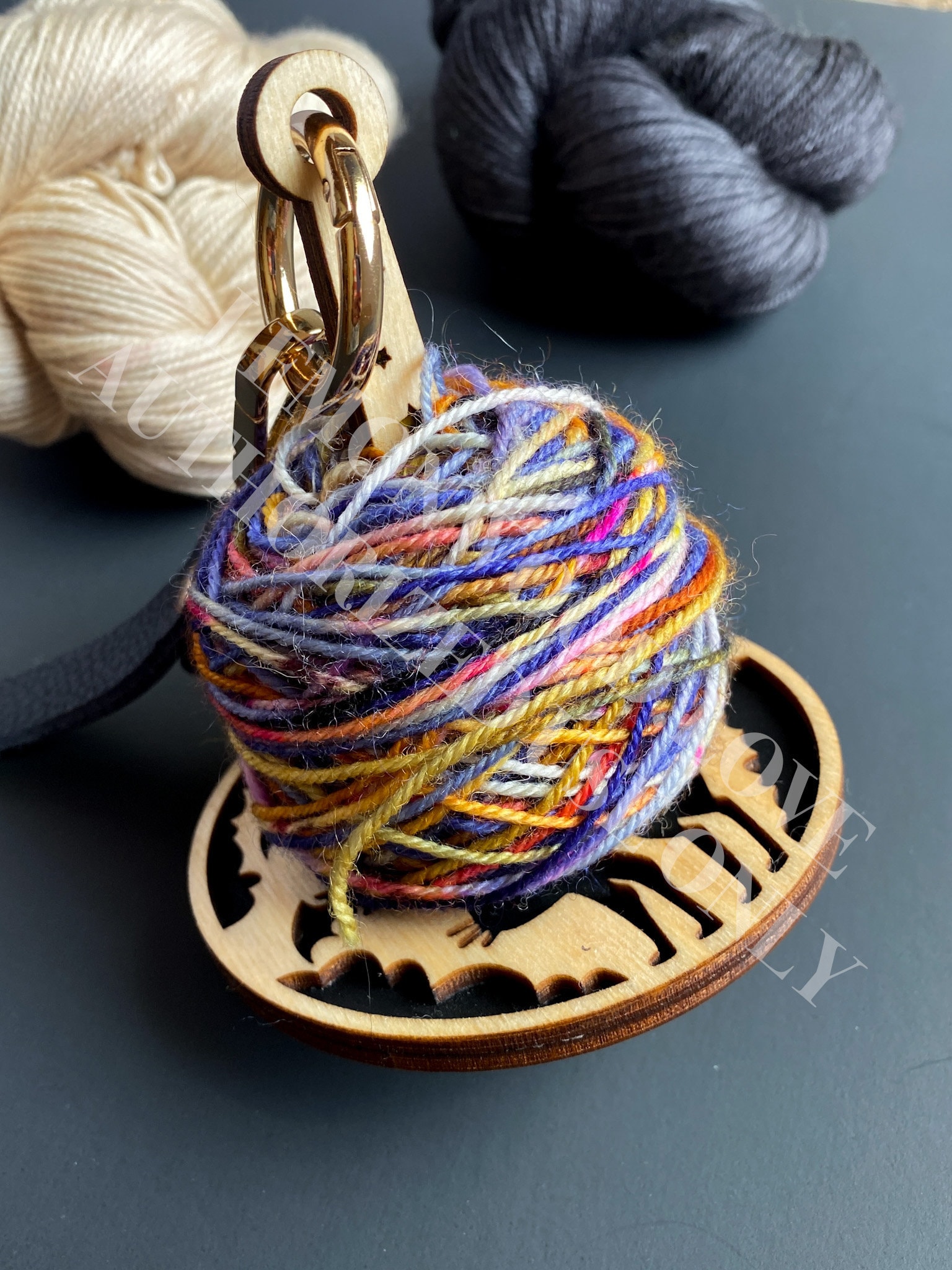 Funky Wave Lemonwood Mini-minder pat. Pend.: Portable Wrist Yarn Holder 