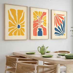 Juego de pósteres de flores retro, juego de 3 impresiones, arte de pared de Matisse, arte de pared retro de los años 70, arte de pared moderno, decoración de los años 70, arte de pared moderno, arte impreso
